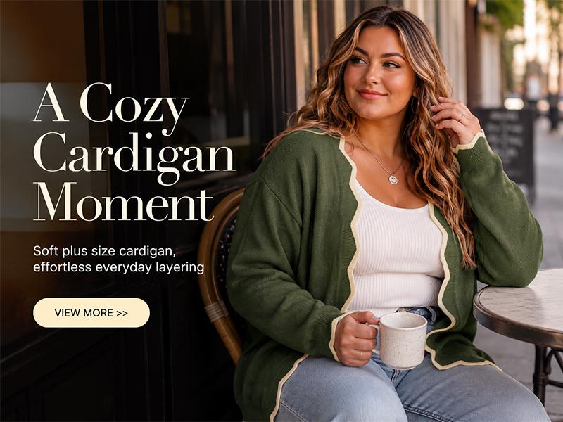 Eytino Womens Plus Size Floral Pattern Scallap Trim Open Front Drop Shoulder Cozy Sweater Cardigan (1X-5X)