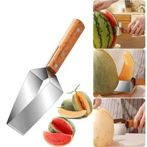 Triangle Watermelon Slicer, Stainless Steel Blade, Wooden Handle Design, Ideal Kitchen Tool for Fresh Fruit Cutting, Kitchen Gadget