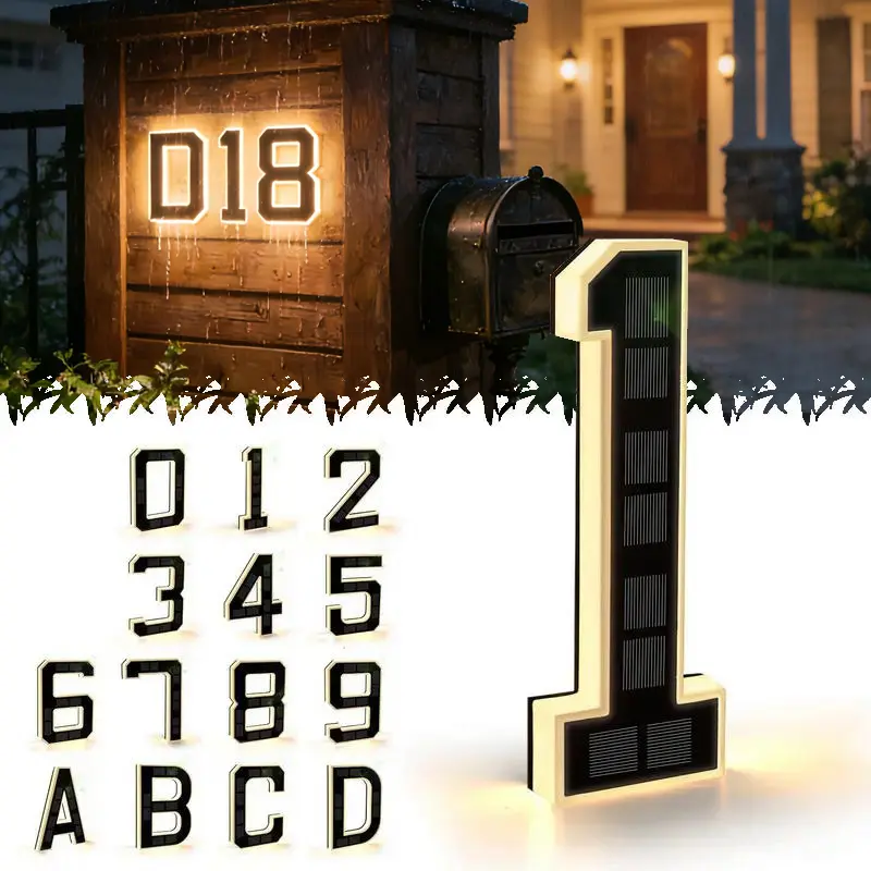 NovaGlow Waterproof Solar Powered LED House Numbers - 9 Inch Large DIY Custom Illuminated Address Sign, Modern Minimalist Door Number Plaque, Durable Outdoor & Modern Farmhouse Exterior Decoration Light