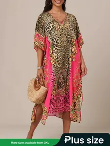【Plus Size】 Leopard Print Dress, Casual Fashion Dress for Beach Holiday Vacation, Women's Clothes for All Seasons, Boho Caftan