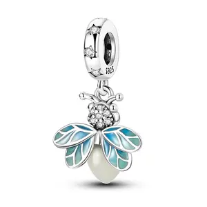 MULA 925 silver-plated Firefly Luminous Pendant | Luminous Enamel Jewelry | Midsummer Night's Dream Collection | Compatible with Pandora Bracelets | Unique Gift for Women and Girls
