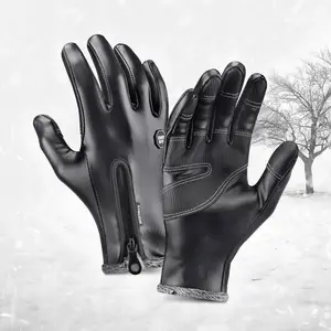 Kyncilor Autumn Winter Warm PU Leather Windproof Water-Resistant Fleece-Lined MotorcycleElectricScooterMenWomen RidingGlovesCold-ProofThickenedCold-Proof gym stuffHighSensitivityTouchScreen football gloves glove wrap baseball outdoor winter gloves for men