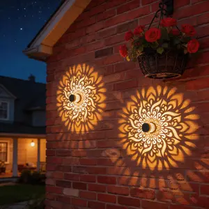 2pcs of Solar Fence Lights with a Mandala Design for Outdoor Walls, Featuring IP65. These Metal Solar Deck Step Lights Are Perfect for Courtyard Decoration And Make Great Festival Gifts