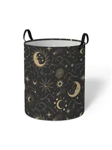 Star & Moon Pattern Laundry Basket, Large Capacity Dirty Clothes Storage Basket with Handle, Foldable Laundry Basket for Home, Travel Organizer