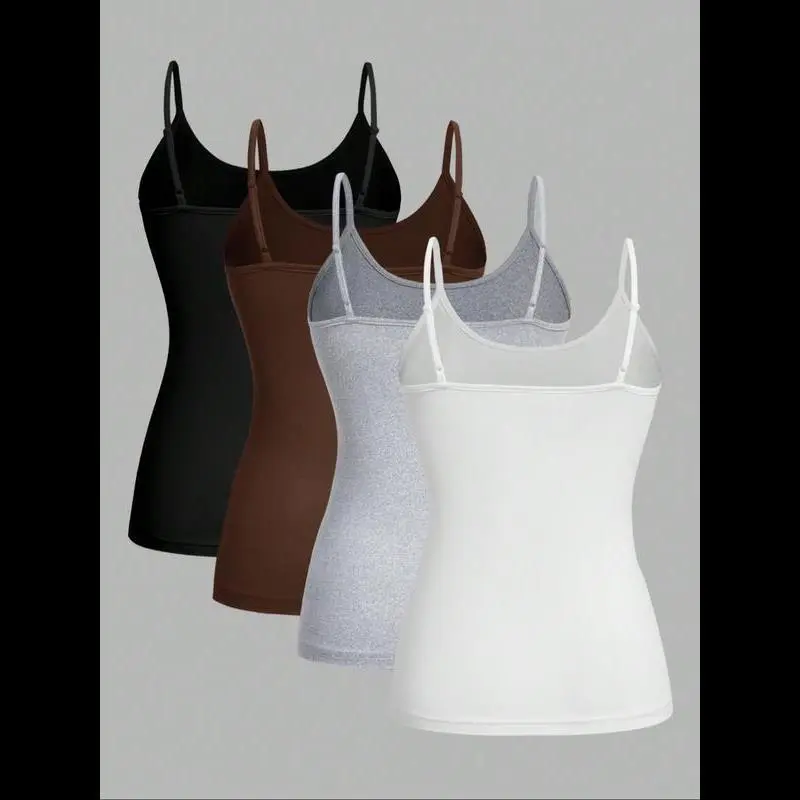 Women's Solid Adjustable Strap Cami Top, Casual Comfy Sleeveless Top for Daily Wear, Ladies Clothes for All Seasons Women's Solid Adjustable Strap Cami Top, Casual Comfy Sleeveless Top for Daily Wear, Ladies Clothes for All Seasons