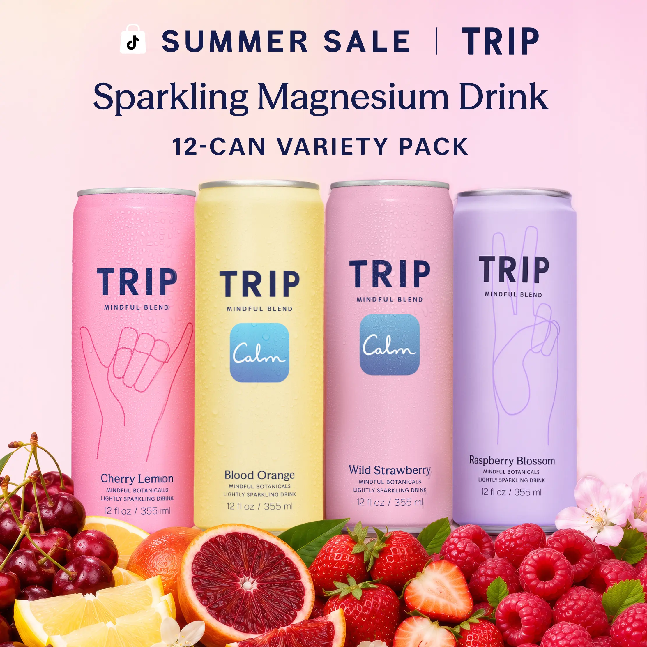 TRIP Citrus Berry Variety Pack — Sparkling Magnesium Seltzer, Non-Alcoholic, 120mg Magnesium, Ashwagandha, Lion's Mane, L-Theanine, No Added Sugar, Vegan (12 x 12oz)
