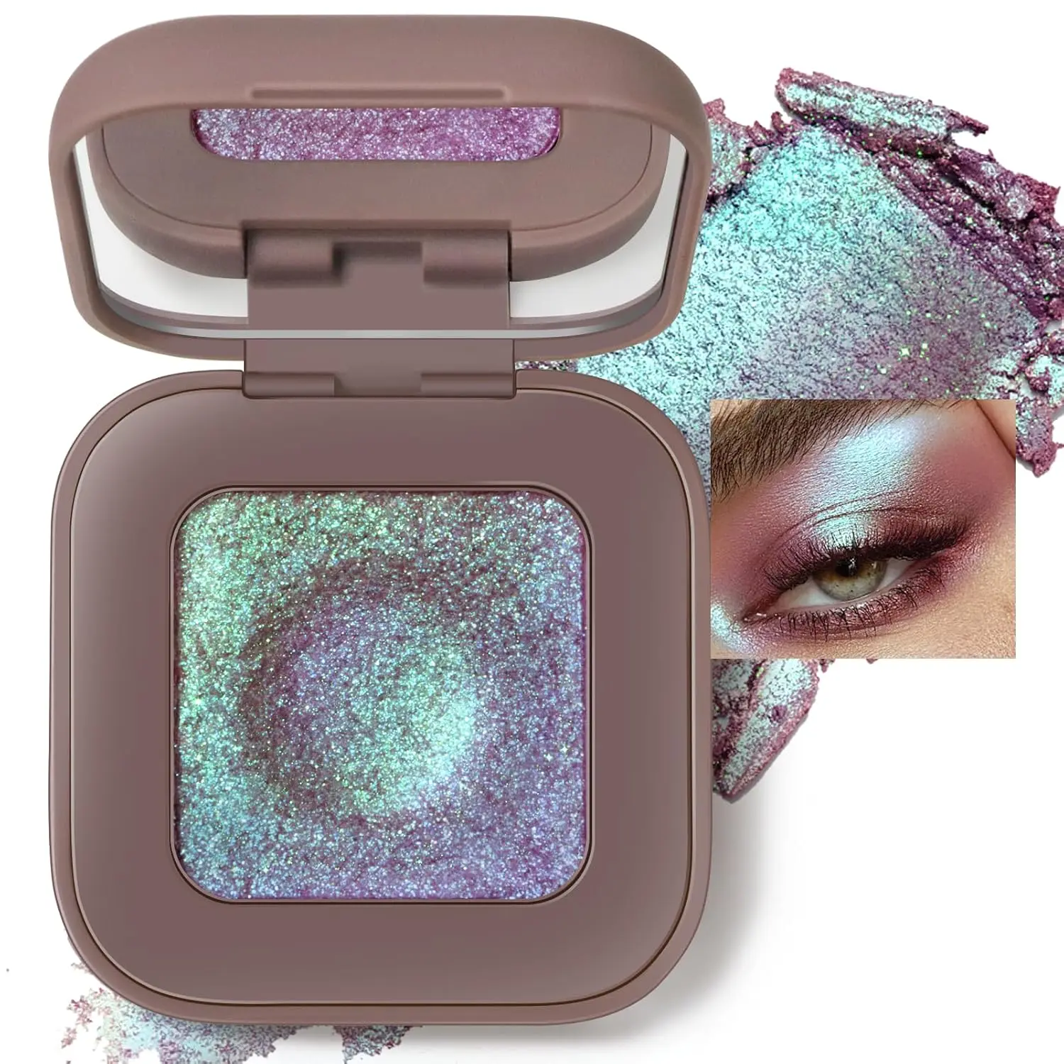 Duochrome Plum Mauve Green Blue Glitter Eyeshadow Palette, Holographic Chameleon Rich Color Shimmer Metallic Eye Shadow, Color Shift Sparkle Iridescent Eye Brightener Fairy Makeup for Rave#02