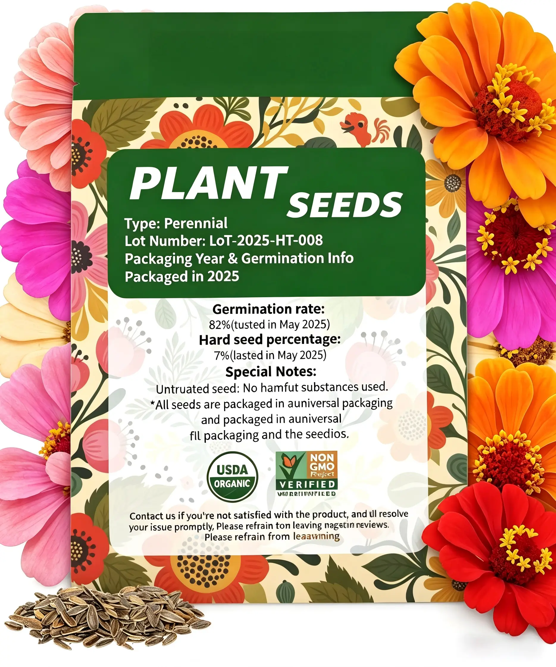 2026 Non-GMO Bulk Flower Seeds Pack (200 Count) - Zinnia Elegans, Giant California Mix, Dahlia, Easy-to-Grow for Pollinator Gardens, Outdoor Planting Borders