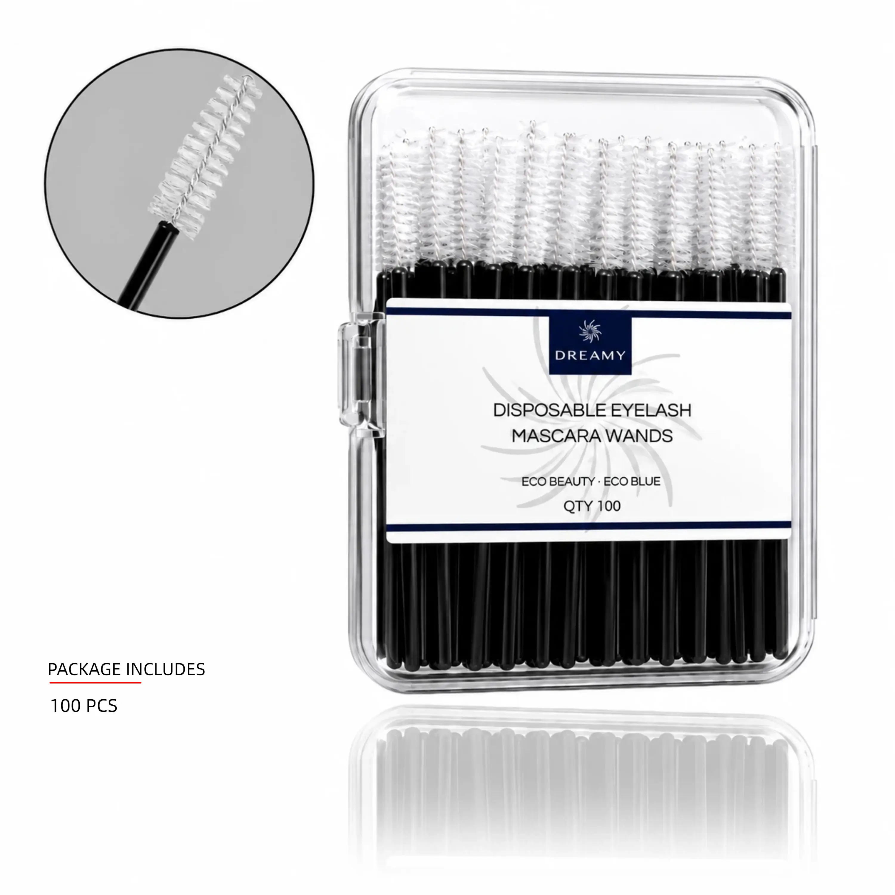 DREAMYBOND Disposable Mascara Wands, 100 Pcs Black Eyelash Brushes for Lash Extensions, Dense Fluffy Spoolie Brushes for DIY Cluster Lashes, Lash Care Tools for Salon, Travel & Home Use