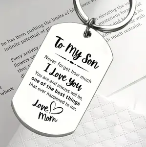 Stainless Steel Inspirational Keychain Engraved with "To My Son" Love Letter Rectangular Shape Keychain Clasp Perfect for Birthdays Graduations Valentine's Day Gifts for Women
