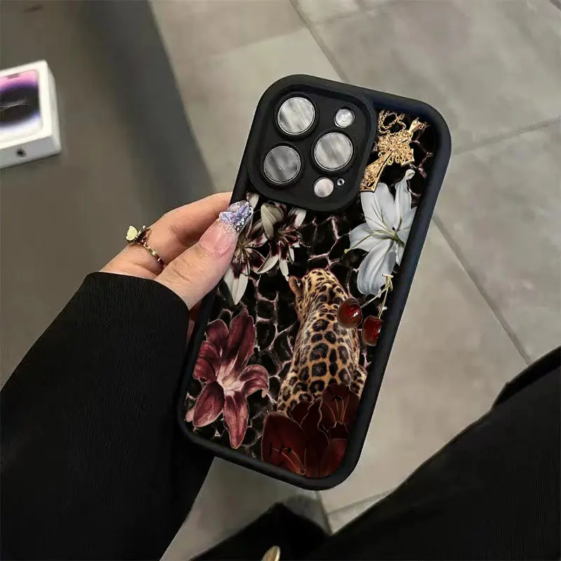 Shockproof TPU Cellphone Casing with Cheetah Lily Floral Print - Protective Cover for iPhone 16,15,14,13,12,11,XS,XR,X & Samsung S22,S23,S24,S25 Ultra Devices, Phone Accessory for Protection, Multi-Model