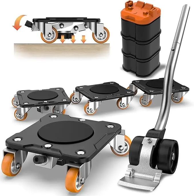 ONEON Industrial Furniture Mover Plus Parked Edition - Heavy Duty Steel Alloy Tool with 1× Furniture Lifter with Base, 2× Parked Dollies with Locking Mechanism, Lockable Wheels, No Frequent Setup/Removal for Periodic Heavy-Item Moving