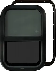 Trailer Window 15"x22", Tempered Glass with Screen & Trim Kit, 1-1/2" Wall Fit for Teardrop Camper, Cargo, Travel Motorhome, Vertical Slide.(Aluminum, Shatterproof, Cold Insulation)