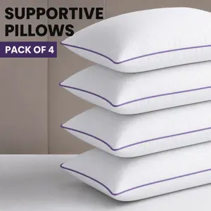 JOLLYVOGUE Pillows King Size Set of 4, Washable Supportive Bed Pillows with Super Soft Down Alternative Fill, Luxury Fluffy Hotel Quality for Side, Back, and Stomach Sleepers