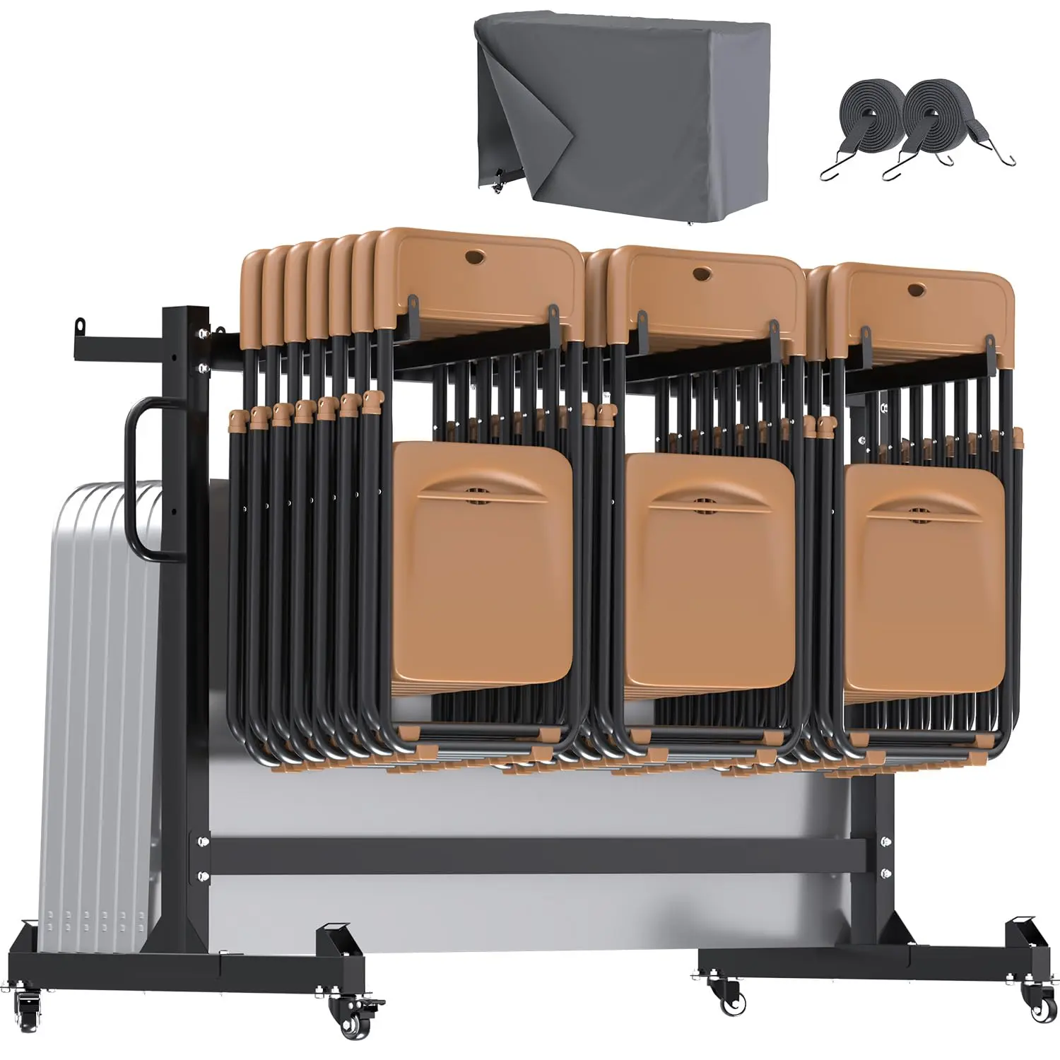 YODOLLA Folding Chair Rack, Heavy Duty 1080LBS Weight Capacity Chair Cart for 42/84 Chairs or 12 Tables, Folding Chair Dolly Storage Rack with Swivel Wheels, Holder and Weatherproof Cover