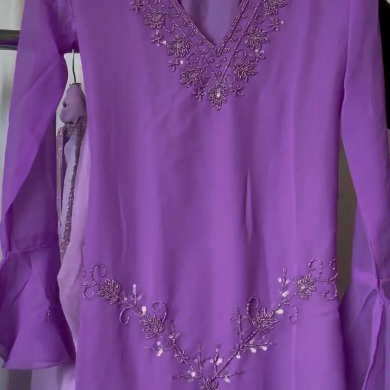 Purple 90s Kurti with Embroidered Details and Flowing Fabric