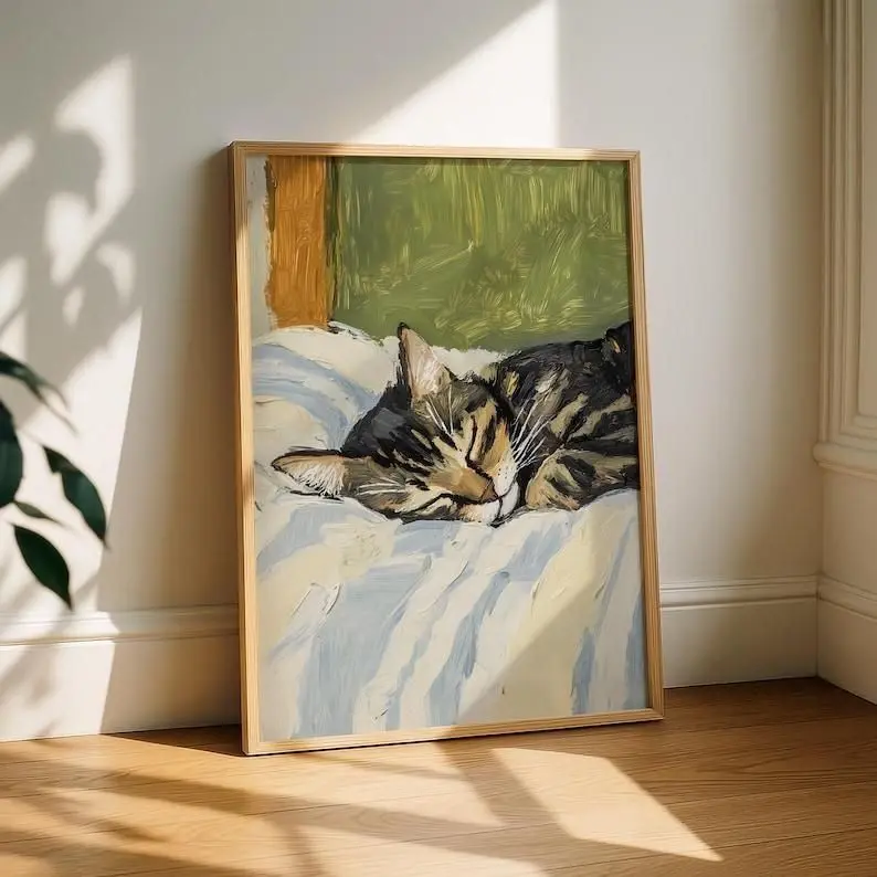 Sleeping Tabby Cat Print, Tabby Cat Artwork, Cat Painting, Cat Wall Art, Cat Poster, Cat Print, Sleeping Cat Art, Tabby Cat Gift, Pet Decor