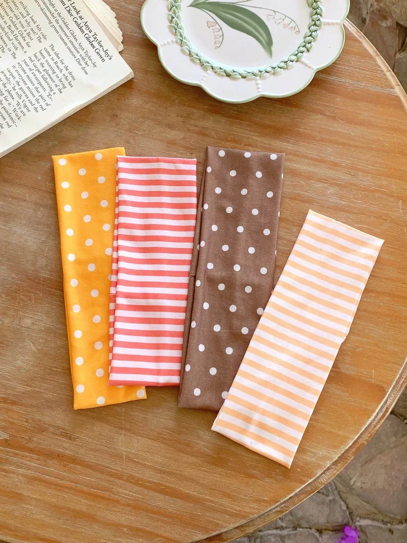 4 Pcs Cute Polka Dot Striped Hairbands for Women and Girls, Daily Casual Hairstyles, Summer Holiday Headbands Travel Essential Accessories