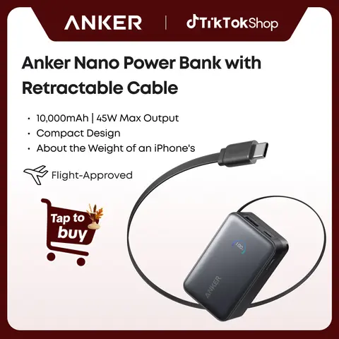 【Nano Power Bank】Anker, 10,000mAh Compact Power Bank with Retractable Cable and 45W Fast Charging, Travel-Ready and Pocket-Friendly, On-the-Go Charging for iPhone 17/16, iPad, Galaxy, Pixel, and More#DealsForYouDays