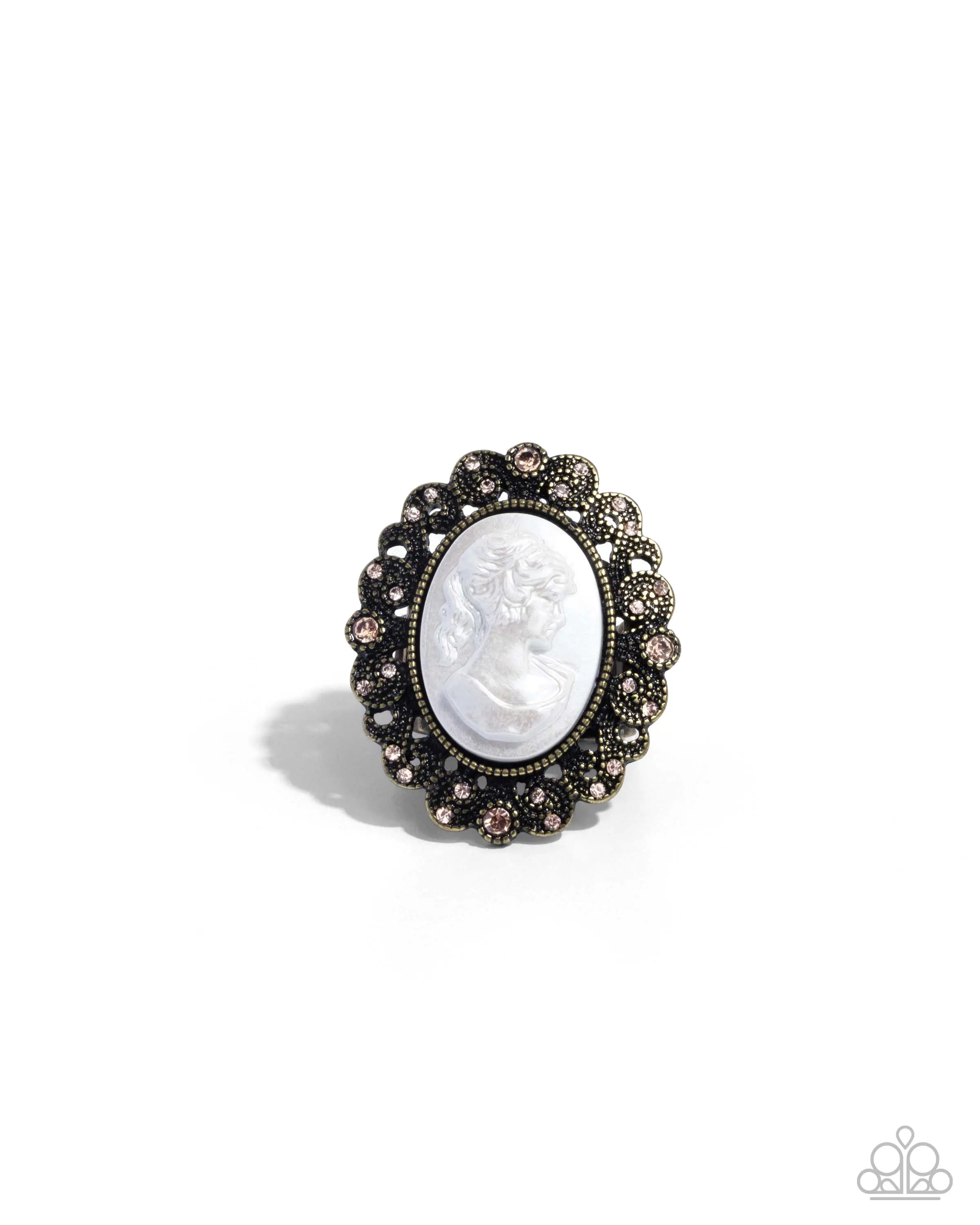 Delightfully Vintage - Brass White Cameo Ring - Paparazzi