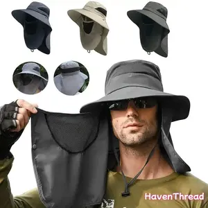 Unisex 2-Pack Outdoor Wide Brim Sun Cap, UPF Protection Fishing Accessory with Detachable Neck Flap & Face Cover, Quick-Dry Breath Mesh, Adjustable Cotton Hat for Hiking, Camping, Hats for Women with Female Fit