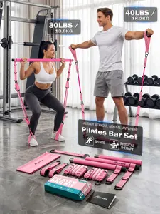 Adjustable Pilates Bar Kit with Resistance Bands - Portable Home Gym Fitness Equipment for Women & Men - Lightweight Pilates Bar for Squats, Yoga & Daily Exercise