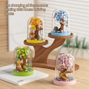 Seasonal Flower Tree Building Blocks over 150 Pieces, Dustproof Cover, Color Box Pack, 3D Toy Decoration, Home Decor Gift Ideas, Creative Building Block, Building Block Sets