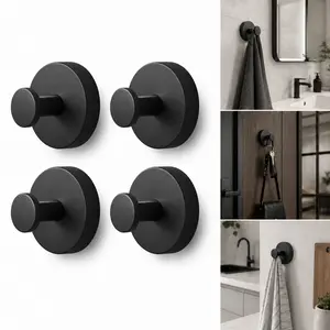 4 Pack Suction Cup Hooks for Shower, No Drill Towel Hooks for Bathroom, Removable Vacuum Wall Hooks for Glass Door, Mirror, Smooth Tile, Kitchen, Robe and Bag Hooks, Brushed Gold, Matte Black, Polished Silver