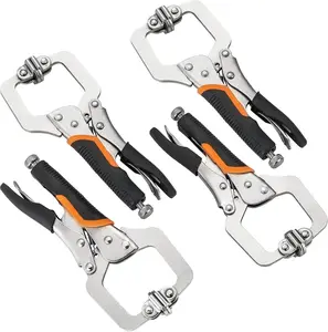 4 Pack 6'' C Clamp Locking Pliers with Swivel Pads | Heavy Duty Locking C-Clamp with Non-Slip Rubber Grip, Adjustable Nickel Plated C Pliers for Welding, Woodworking (6 inch, 4)