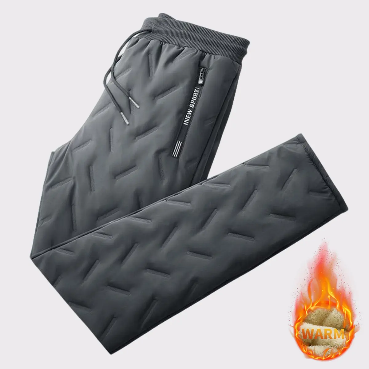 Men's Fitted Warm Winter Fleece-Lined Solid Polyester Pants - Outdoor Hiking Bottoms with Pockets, Zipper Cuffs, No, Fitted Cut, Fleece‑Lined Heat, Outdoor Cold Guard