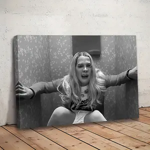 Wooden Framed Funny Bathroom Decor Wall Art, Modern Funky Minimalist Wall Decor Canvas Art Poster, Ready To Hang, Waterproof Canvas Wall Art