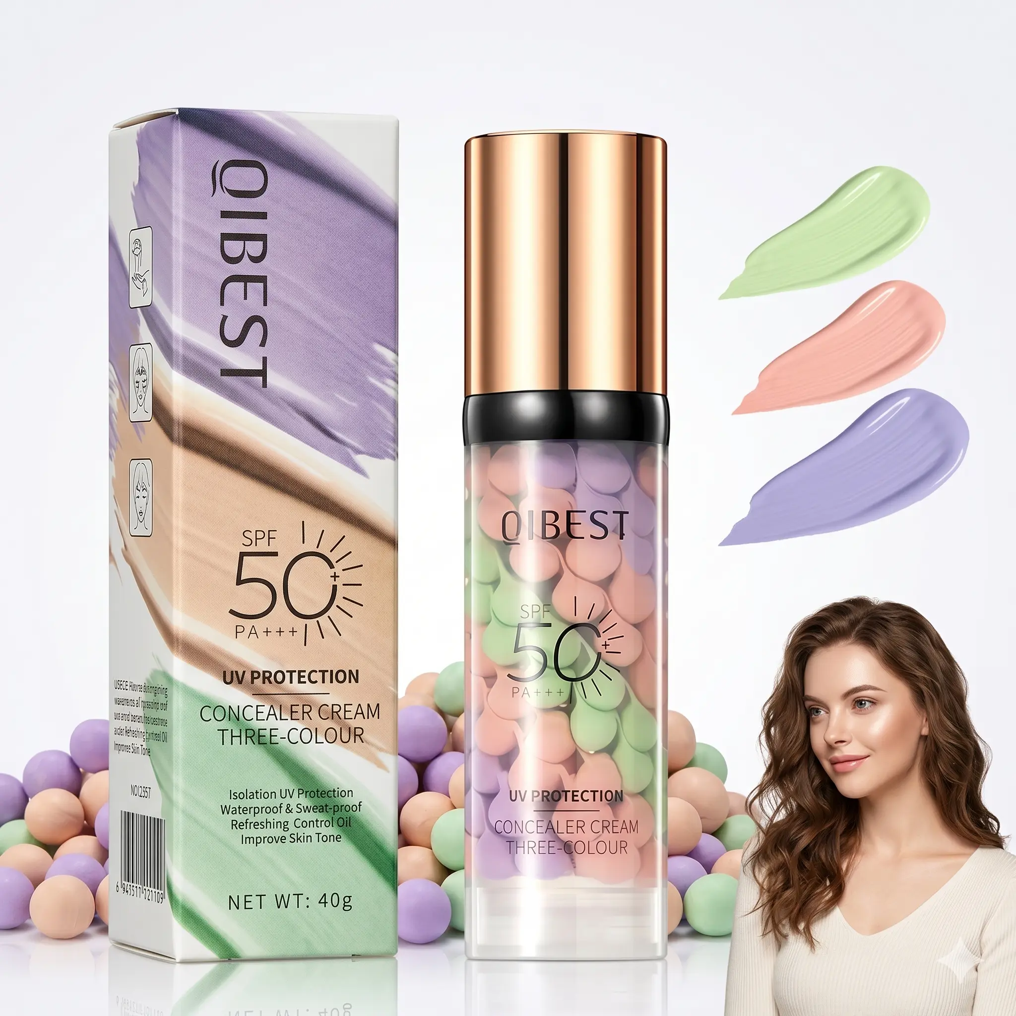 3PCS SPF 50+ PA+++ 3-in-1 Sunscreen Isolation Cream, Color Corrector Face Primer, Pre-Makeup Base for Oil Cosmetic Uv Flawless Moisturizing Hydrate