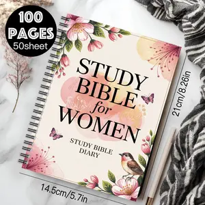 Ladies Bible Seminar Diary - Spiral Binding Christian Prayer Notebook, Floral Design, Pale Pink Background - Bible Quotes, Bible Writing, Prayer Diary - Ladies Gifts, Bible Seminar Groups, Religious Gifts - Durable Spiral Binding