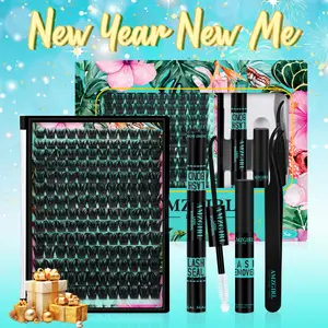 AMZGIRL LASH Tulip 168Pcs  Waterproof DIY Individual Lashes Clusters Kit with Long-lasting Lash Bond Seal | Tweezers | Remover |  D curl 10-18mm |Beginners Friendly | Fluffy | Must-have Cosmetic | Lightweight | Makeup Eyelash Glue Extension Eyelash Falsie