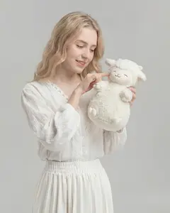 MINISO Sheep Plush Toy,11in Standing Fluffy Lamb Stuffed Animal Doll, Super Soft Huggable Stuffy Toy for Kids & Adults (White)