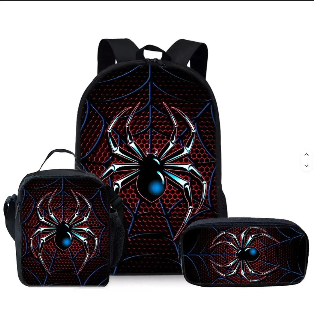 3PCS Spider Backpack Set for Boys & Girls, School Backpack with Lunch Bag & Pencil Case, Lightweight Bookbag for Elementary Middle School Travel