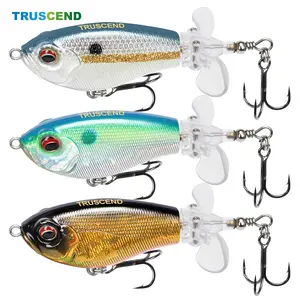 TRUSCEND Easy Catch Popobait with BKK Branded Hooks Double-Blade Design for Bass Walleye Catfish Pike TopWater Plopper Fishing Lures Handmade with 3D Holographic Eyes and ABS Material