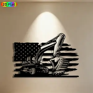 1pc Excavator & American Flag Metal Wall Art, Bold Excavator Flag Statue Mural, Ideal Gift for Memorial Day, Independence Day, Patriotic Construction Enthusiasts,  Metal Wall Decor , Perfect for Garage Wall & Garden Fence, Durable Outdoor & Indoor Decor