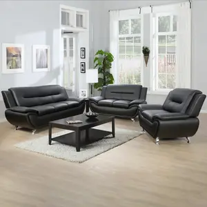 Modern Luxury Black Faux Leather 3-Piece Sofa Set, Soft Cushioned Comfort, Sturdy Durable Easy to Clean Furniture, Ideal for Living Room Apartment Home Decor