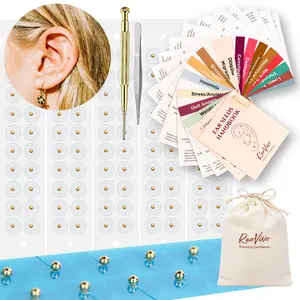 100pcs 24K Gold Ear Seeds Kit with Guide, Tweezers, Probe & Storage Pouch
