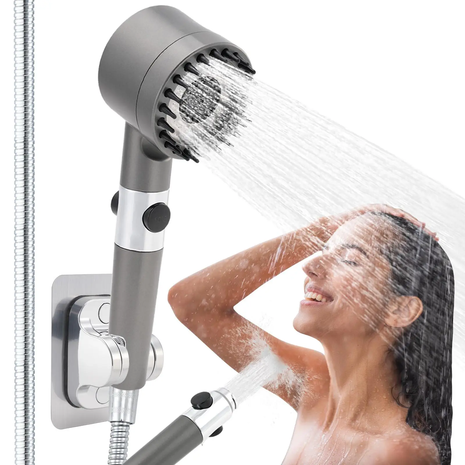 3-Setting Handheld Shower Head with Massage Function & Water Boost — Comes with 5 Filter Cartridges