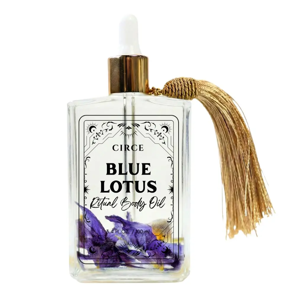 Circe Boutique Blue Lotus Ritual Body Oil 3.4 oz – Moisturizing Body & Massage Oil with Vitamins A + E, Powdery Amber Scent, Jojoba & Sunflower Blend, Hydrating Spiritual Self-Care Oil for Women, Vegan & Cruelty-Free Nourishing Aroma