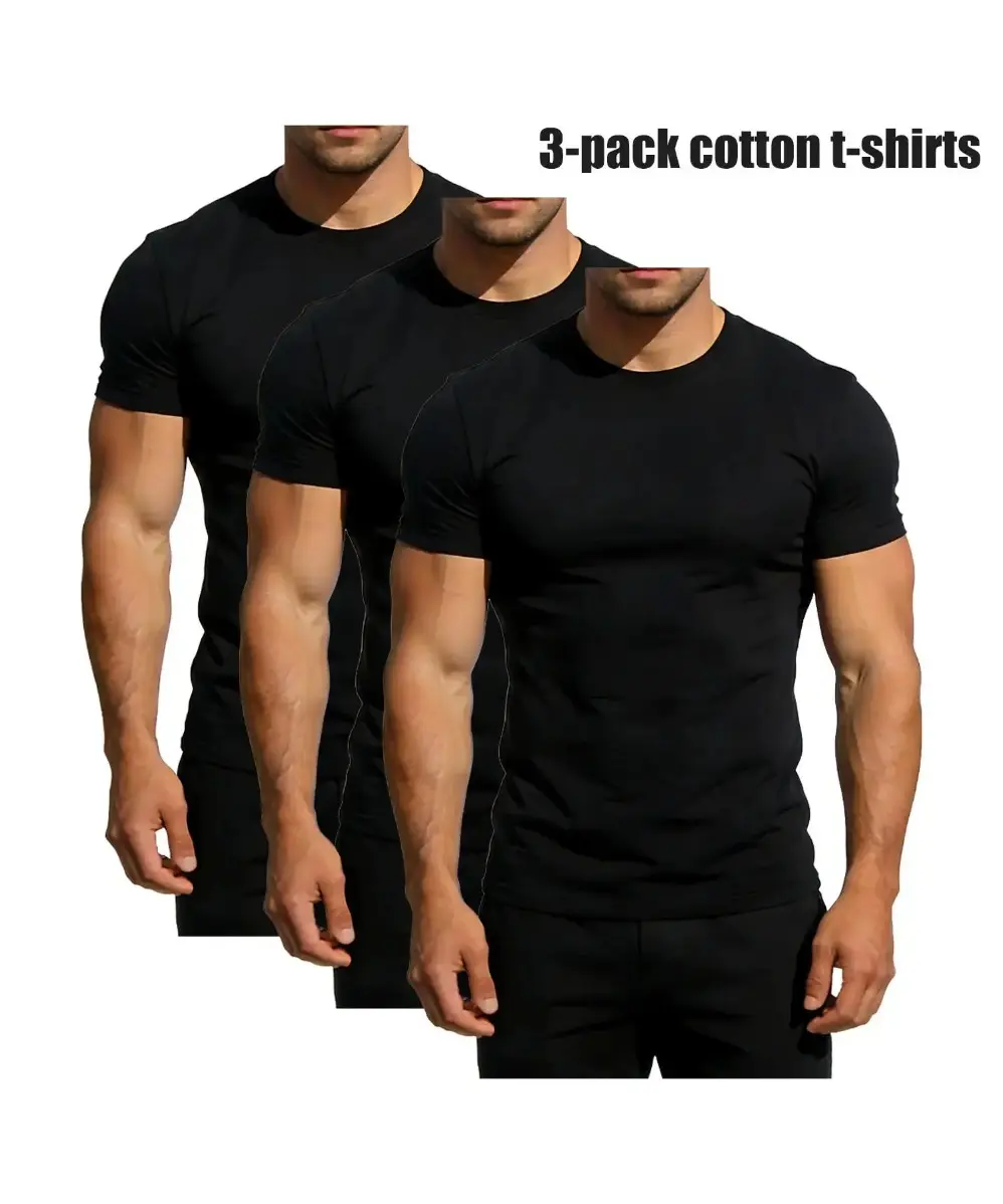 3 Pack Mens Cotton Crew Neck T-Shirts, Solid Black Basic Tees, Plain Blank Short Sleeve Shirts, Essential Layering & Printable Tops for Everyday Wear, Bulk Value Pack,travel essentials,camping essentials