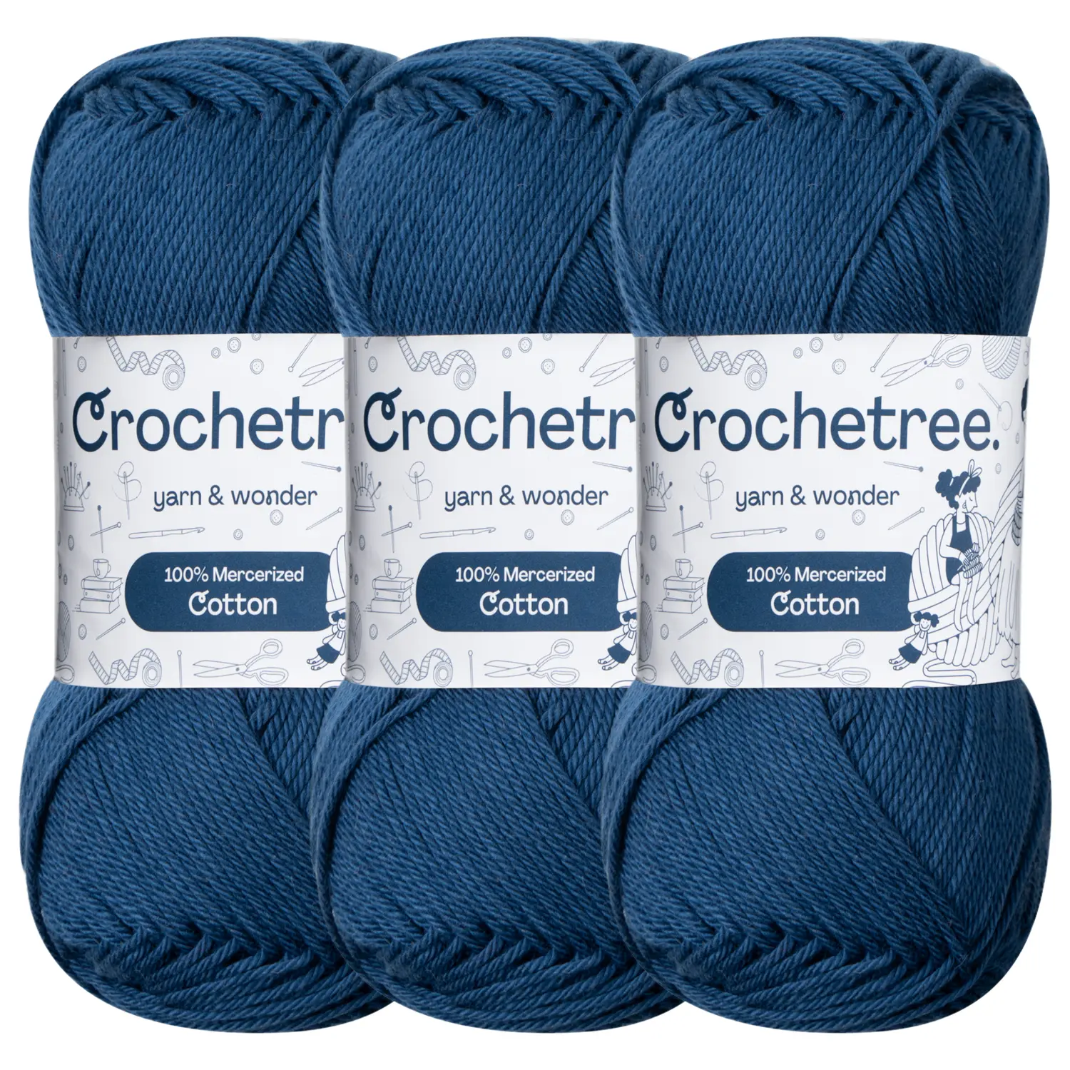 Crochetree Premium Mercerized Cotton Yarn 3-Pack, Buttery-Smooth for Garments, Blankets, Home Decor, with Crisp Stitch Definition