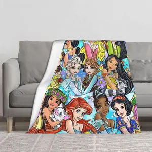 [SummerVibes] DISNEY CLASSIC Princesses Fleece Throw Blanket, Super Soft Print Princess Characters Cozy Blanket for Kids Girls, Bed Sofa Couch Blanket Gift for Disney Fans