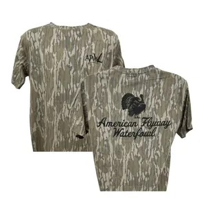 American Flyway Waterfowl AFW Outdoors Turkey Mossy Oak Tee - Fitted Short Sleeve Crew Neck Top for Men in Original Polyester Blend for Summer Outdoor Use Soft Rayon Stretch Cotton Casual Crewneck Stylish Tshirt