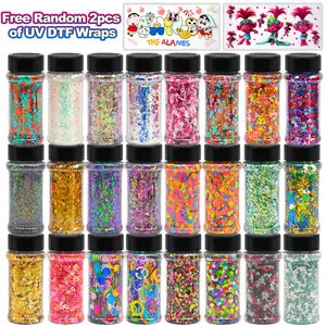 Chunky Glitter 24Colors Holographic Glitter for Face Hair Eye Lip Nail Makeup Craft Glitter Sparkle Sequins for Epoxy Resin Tumbler Wedding Festival Party Decoration 2pc Free Random UV DTF Wraps