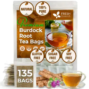FreshDrinkUS, Premium 135 Burdock Root Tea Bags, 100% Natural & Pure from Burdock Root. Burdock Root Herbal Tea. Burdock Root Tea. No Sugar, No Caffeine, No Gluten, Vegan. Beverage