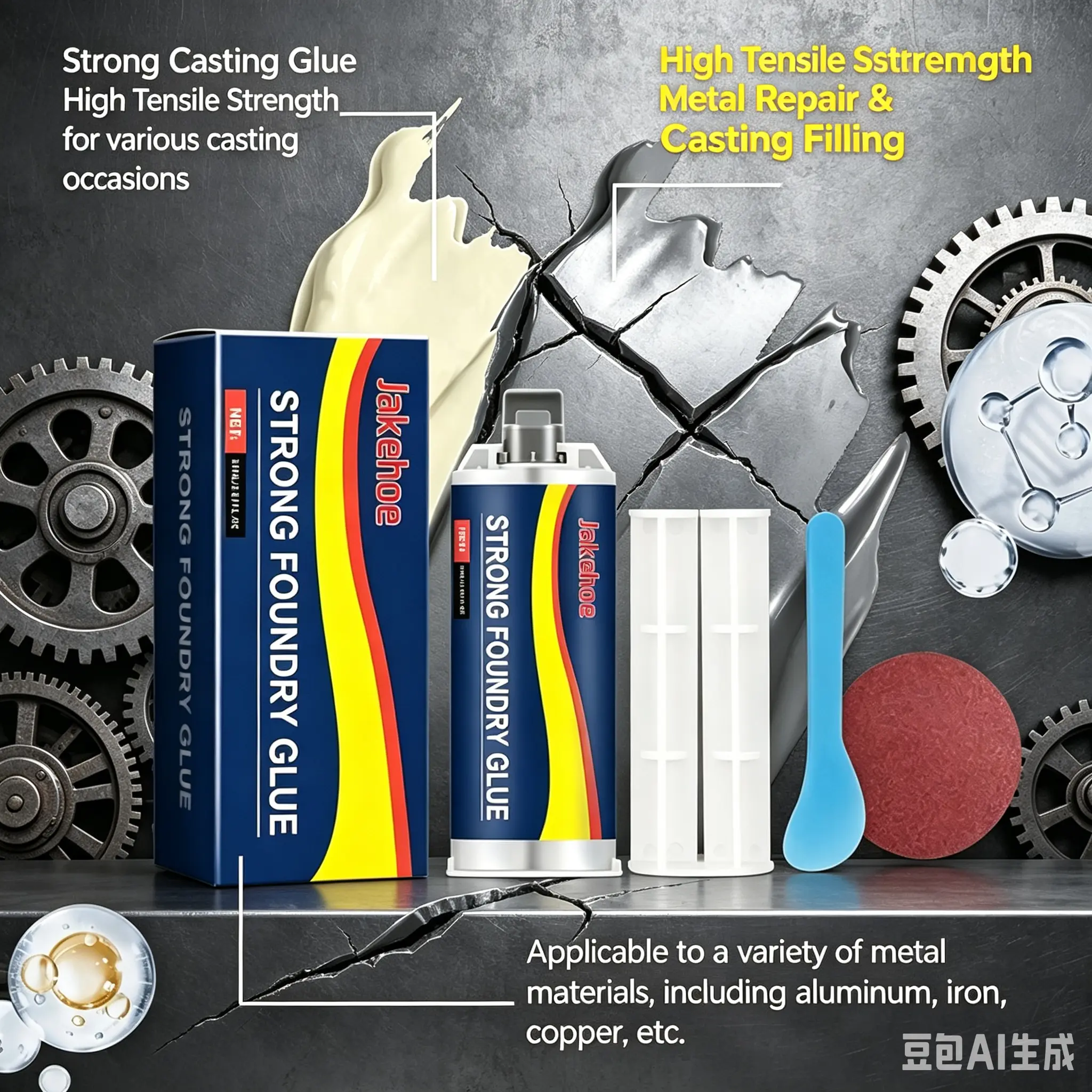 High Temperature Resistant Metal Casting Repair AB Glue, Enhanced Liquid Metal Welding Filler for Iron Aluminum Copper Casting Defects Crack Repair, Industrial Heavy Duty Foundry Sealant Glue