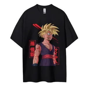 Menswear Gohan Graphic Tee - 100% Cotton Aesthetic Classic Anime Print Short Sleeve T-Shirt, Casual Streetwear Cargo Top